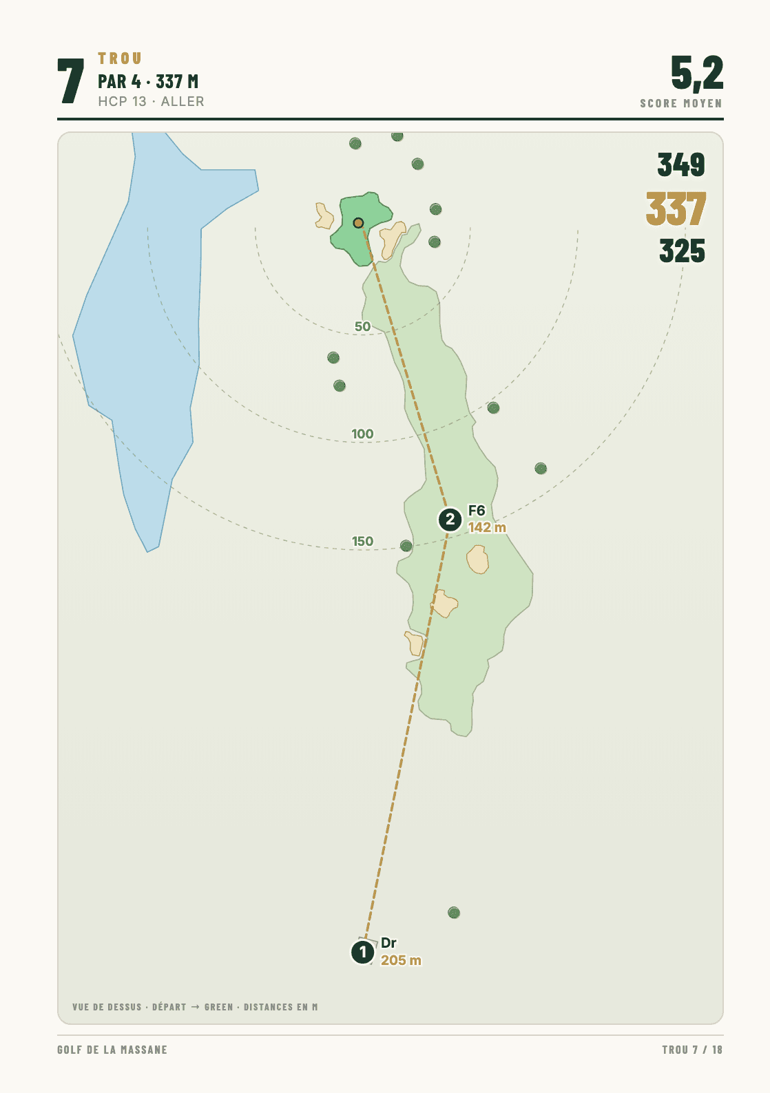 Printed course notebook, Golf de la Massane, hole 7